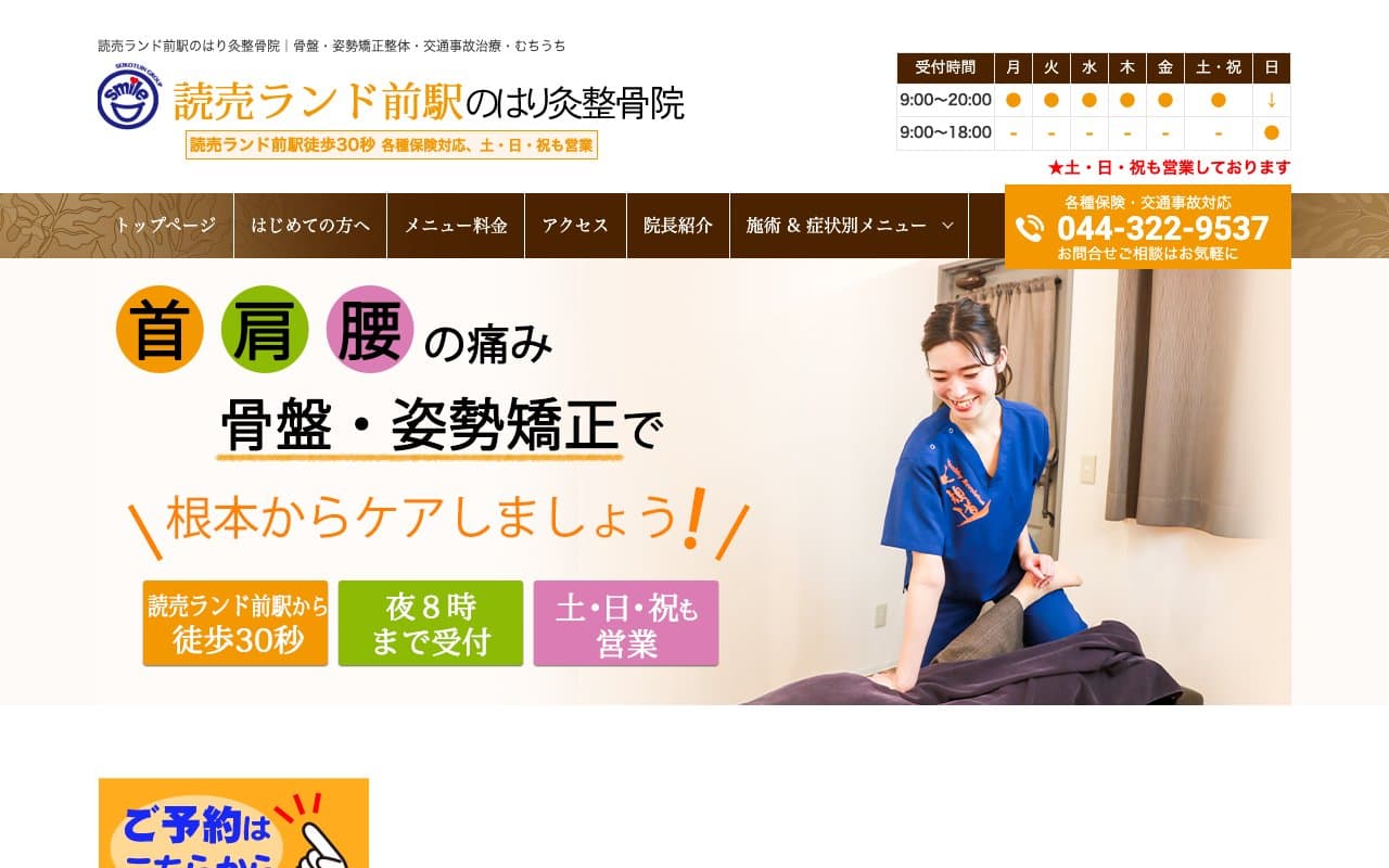 読売ランド前駅のはり灸整骨院のホームページ