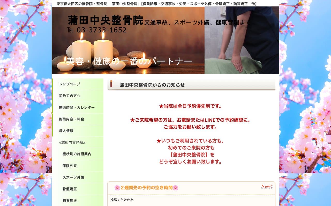 蒲田中央整骨院のホームページ